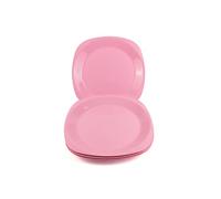Buzztrove 4 Pcs Flat Plastic Plates | S/M/L Unbreakable Kids Set for Outdoor Parties, Colorful Picnic | E-Co Friendly Reusable (Large 27 x 27cm, Pink)