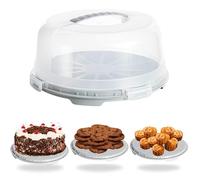 Buzztrove - Large Size | Cake Carrier with Handle | 30cm Tall Cake Storage Container with Airtight lid | Cake Storage Box with 4X Locking Lid for Cakes, Cupcakes, Pies & Pastries. (Grey)