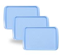 BuzzTrove Serving Trays | Durable Plastic Tea Tray & Dinner Tray | Trays for Eating on Lap, Food Serving & Snacks | Dishwasher Safe, Stackable (Blue, Pack of 3 (43.3 x 30.5 x 3 cm))