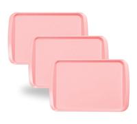 BuzzTrove Serving Trays | Durable Plastic Tea Tray & Dinner Tray | Trays for Eating on Lap, Food Serving & Snacks | Dishwasher Safe, Stackable (Pink, Pack of 3 (53 x 32.6 x 3 cm))