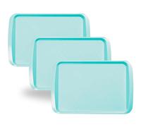 BuzzTrove Serving Trays | Durable Plastic Tea Tray & Dinner Tray | Trays for Eating on Lap, Food Serving & Snacks | Dishwasher Safe, Stackable (Turquoise, Pack of 3 (43.3 x 30.5 x 3 cm))