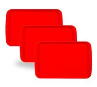 BuzzTrove Serving Trays | Durable Plastic Tea Tray & Dinner Tray | Trays for Eating on Lap, Food Serving & Snacks | Dishwasher Safe, Stackable (Red, Pack of 3 (43.3 x 30.5 x 3 cm))