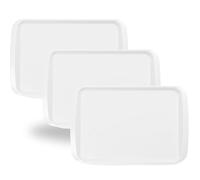 BuzzTrove Serving Trays | Durable Plastic Tea Tray & Dinner Tray | Trays for Eating on Lap, Food Serving & Snacks | Dishwasher Safe, Stackable (White, Pack of 3 (53 x 32.6 x 3 cm))