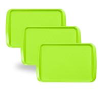 BuzzTrove Serving Trays | Durable Plastic Tea Tray & Dinner Tray | Trays for Eating on Lap, Food Serving & Snacks | Dishwasher Safe, Stackable (Green, Pack of 3 (43.3 x 30.5 x 3 cm))