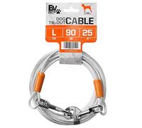 BV Dog Tie Out Cable 25 Feet - Heavy Duty Dog Lead up to 90 Pounds - Reflective & Rust-Free with Quick Release Swivel Clips & 360° Rotating Clasp - Tangle-Free Dogs Runner for Yard (Silver, Single)