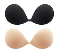 Bvanzo 2 Pack Adhesive Bra Backless and Strapless Push Up Bra (Cup A-D) - Invisible and Stick on Bra and Nipple Covers for Backless Dresses Hair