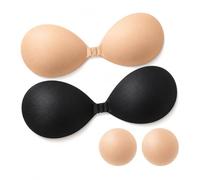 Bvanzo Adhesive Bra - Backless and Strapless Push Up Bra (Cup A-D) - Invisible and Stick on Bra for Backless Dresses Black