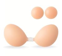 Bvanzo Women's Invisible Strapless Bra, Reusable Stick On Push Up Adhesive Bra for Party, Wedding, Beach, Everyday Wearing, Off-White