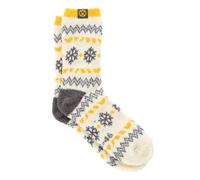 BVB Winter Wonder Cottage Socks Norwegian Pattern Size 9-11 Polyester with Spandex White/Yellow/Grey