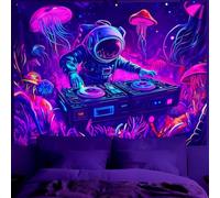 BVBOX Blacklight Space Astronaut Tapestry UV Reactive Galaxy Planet Glow in Dark Tapestries Black Light Poster Neon Wall Hanging Art for bedroom Living Room (Astronaut DJ-3M)