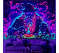 BVBOX Male witch Blacklight Halloween Tapestry Horror Moon Night Scary Cemetery Pumpkin Lantern Halloween Tapestry Wall Hanging Skull Horror Poster Banners for Bedroom Livingroom 79L x 59W