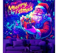 BVBOX Merry Christmas Blacklight Tapestry Christmas Decorations Wall Hanging Glow in the Dark Tapestry for Bedroom Living Room Party Banners Decor (Santa Claus, 90L x 70W, Unframed)