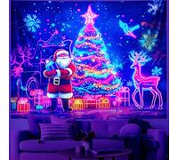 BVBOX Merry Christmas Blacklight Tapestry Christmas Decorations Wall Hanging Glow in the Dark Tapestry for Bedroom Living Room Party Banners Decor (Christmas tree, 79L x 59W, Unframed)