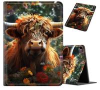 BVCLKJPOI Case for iPad 9th/8th/7th Generation 10.2 Inch, Slim PU Leather Adjustable Stand Shockproof Case with Auto Wake/Sleep for iPad 8th Generation, Highland Cow