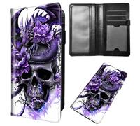 BVCLKJPOI Checkbook Cover for Men Women, RFID Leather Cover for Duplicate Checks and Credit Cards with Pen Holder for Personal Checkbook, A2, Purple Dragon Skull