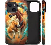 BVCLKJPOI Dual-Layer Shockproof Phone Case for iPhone 14, Hybrid Hard PC Back with Soft Silicone Bumper, Full Body Slim Fit Protective Case for iPhone 14 6.1 inch, Dream Chasing Horse