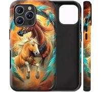 BVCLKJPOI Dual-Layer Shockproof Phone Case for iPhone 14 Pro, Hybrid Hard PC Back with Soft Silicone Bumper, Full Body Slim Fit Protective Case for iPhone 14 Pro 6.1 inch, Dream Chasing Horse