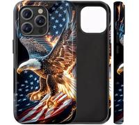 BVCLKJPOI Dual-Layer Shockproof Phone Case for iPhone 16 Pro, Hybrid Hard PC Back with Soft Silicone Bumper, Full Body Slim Fit Protective Case for iPhone 16 Pro 6.3 inch, Eagle with USA Flag