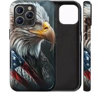 BVCLKJPOI Dual-Layer Shockproof Phone Case for iPhone 16 Pro, Hybrid Hard PC Back with Soft Silicone Bumper, Full Body Slim Fit Protective Case for iPhone 16 Pro 6.3 inch, Bald Eagle American Flag