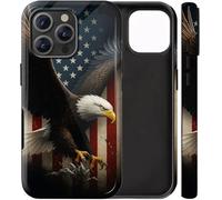 BVCLKJPOI Dual-Layer Shockproof Phone Case for iPhone 16 Pro, Hybrid Hard PC Back with Soft Silicone Bumper, Full Body Slim Fit Protective Case for iPhone 16 Pro 6.3 inch, Bald Eagle Flag