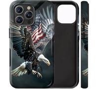 BVCLKJPOI Dual-Layer Shockproof Phone Case for iPhone 16 Pro, Hybrid Hard PC Back with Soft Silicone Bumper, Full Body Slim Fit Protective Case for iPhone 16 Pro 6.3 inch, Bald Eagle USA Flag