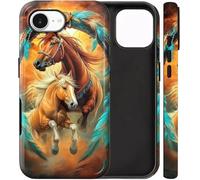 BVCLKJPOI Dual-Layer Shockproof Phone Case for iPhone 16e, Hybrid Hard PC Back with Soft Silicone Bumper, Full Body Slim Fit Protective Case for iPhone 16E 6.1 inch, Dream Chasing Horse