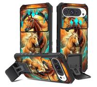 BVCLKJPOI for Google Pixel 9/Pixel 9 pro Case with Camera Cover & Kickstand, Hybrid Hard PC Back with Soft TPU Shockproof Slim Bumper Protective Case for Pixel 9/9 Pro 6.3 Inch, Dream Chasing Horse