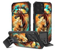 BVCLKJPOI for iPhone 15 Pro Max Case with Camera Cover & Kickstand, Hybrid Hard PC Back with Soft TPU Shockproof Slim Bumper Protective Case for iPhone 15 Pro Max 6.7 Inch, Dream Chasing Horse