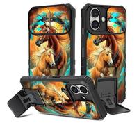 BVCLKJPOI for iPhone 16 Plus Case with Camera Cover & Kickstand, Hybrid Hard PC Back with Soft TPU Shockproof Slim Bumper Protective Case for iPhone 16 Plus 6.7 Inch, Dream Chasing Horse