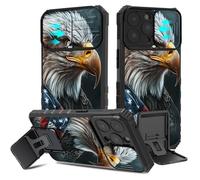 BVCLKJPOI for iPhone 16 Pro Case with Camera Cover & Kickstand, Hybrid Hard PC Back with Soft TPU Shockproof Slim Bumper Protective Case for iPhone 16 Pro 6.3 Inch, Bald Eagle American Flag