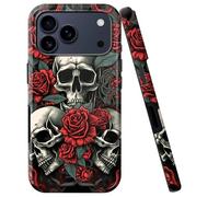 BVCLKJPOI for iPhone 17 Pro Max Case, Girl Women Boy Shockproof Dual-Layer TPU+PC Phone Cover, Anti-Scratch Slim Durable Hard Hybrid Shell for iPhone 17 Pro Max 5G 6.9", Red Rose Skull