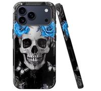 BVCLKJPOI for iPhone 17 Pro Max Case, Girl Women Boy Shockproof Dual-Layer TPU+PC Phone Cover, Anti-Scratch Slim Durable Hard Hybrid Shell for iPhone 17 Pro Max 5G 6.9", Skull Blue Rose Butterfly