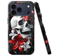 BVCLKJPOI for iPhone 17 Pro Max Case, Girl Women Boy Shockproof Dual-Layer TPU+PC Phone Cover, Anti-Scratch Slim Durable Hard Hybrid Shell for iPhone 17 Pro Max 5G 6.9", Red Flower Skull