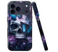 BVCLKJPOI for iPhone 17 Pro Max Case, Girl Women Boy Shockproof Dual-Layer TPU+PC Phone Cover, Anti-Scratch Slim Durable Hard Hybrid Shell for iPhone 17 Pro Max 5G 6.9", Skull Blue Butterfly Rose