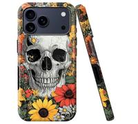 BVCLKJPOI for iPhone 17 Pro Max Case, Girl Women Boy Shockproof Dual-Layer TPU+PC Phone Cover, Anti-Scratch Slim Durable Hard Hybrid Shell for iPhone 17 Pro Max 5G 6.9", Flower Skull