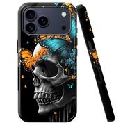 BVCLKJPOI for iPhone 17 Pro Max Case, Girl Women Boy Shockproof Dual-Layer TPU+PC Phone Cover, Anti-Scratch Slim Durable Hard Hybrid Shell for iPhone 17 Pro Max 5G 6.9", Skull Butterfly