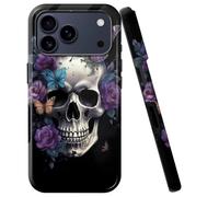 BVCLKJPOI for iPhone 17 Pro Max Case, Girl Women Boy Shockproof Dual-Layer TPU+PC Phone Cover, Anti-Scratch Slim Durable Hard Hybrid Shell for iPhone 17 Pro Max 5G 6.9", Skull Butterfly Purple Rose