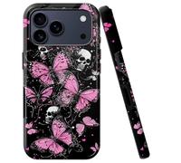 BVCLKJPOI for iPhone 17 Pro Max Case, Girl Women Boy Shockproof Dual-Layer TPU+PC Phone Cover, Anti-Scratch Slim Durable Hard Hybrid Shell for iPhone 17 Pro Max 5G 6.9", Gothic Butterfly Skull