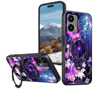 BVCLKJPOI for Moto G Power 5G (2024) 6.7 Inch Case with 360° Rotatable Ring Stand, Wireless Charging Compatible, Military Grade Rugged Shockproof Heavy Duty Protective Phone Case, Purple Butterfly
