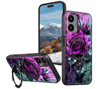 BVCLKJPOI for Moto G Power 5G (2024) 6.7 Inch Case with 360° Rotatable Ring Stand, Wireless Charging Compatible, Military Grade Rugged Shockproof Heavy Duty Protective Phone Case, Purple Rose