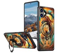 BVCLKJPOI Magnetic Compatible Case for iPhone 16 6.1", 360° Invisible Ring Stand, Anti-Drop Anti-Fingerprint Matte Finish, Hybrid PC+TPU Shockproof Phone Cover for iPhone 16, Dream Chasing Horse