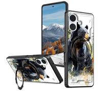 BVCLKJPOI Magnetic Compatible Case for iPhone 17 6.3", 360° Invisible Ring Stand, Anti-Drop Anti-Fingerprint Matte Finish, Hybrid PC+TPU Shockproof Phone Cover for iPhone 17, Black Bear Nature