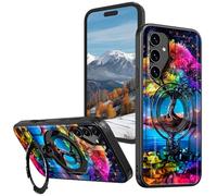 BVCLKJPOI Magnetic Compatible Case for Samsung Galaxy A26 5G 6.7", 360° Invisible Ring Stand, Anti-Drop Anti-Fingerprint Matte Finish, Hybrid PC+TPU Shockproof Phone Cover, Rainbow Tree