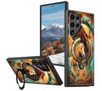 BVCLKJPOI Magnetic Compatible Case for Samsung Galaxy S23 Ultra 6.8", 360° Invisible Ring Stand, Anti-Drop Anti-Fingerprint Matte Finish, Hybrid PC+TPU Shockproof Phone Cover, Dream Chasing Horse