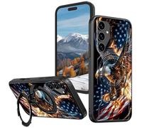 BVCLKJPOI Magnetic Compatible Case for Samsung Galaxy S25 5G 6.2", 360° Invisible Ring Stand, Anti-Drop Anti-Fingerprint Matte Finish, Hybrid PC+TPU Shockproof Phone Cover, Eagle with USA Flag