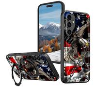 BVCLKJPOI Magnetic Compatible Case for Samsung Galaxy S25 5G 6.2", 360° Invisible Ring Stand, Anti-Drop Anti-Fingerprint Matte Finish, Hybrid PC+TPU Shockproof Phone Cover, Eagle Flag