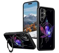 BVCLKJPOI Magnetic Compatible Case for Samsung Galaxy S25 5G 6.2", 360° Invisible Ring Stand, Anti-Drop Anti-Fingerprint Matte Finish, Hybrid PC+TPU Shockproof Phone Cover, Maple Leaf