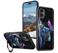 BVCLKJPOI Magnetic Compatible Case for Samsung Galaxy S25 Plus 6.7", 360° Invisible Ring Stand, Anti-Drop Anti-Fingerprint Matte Finish, Hybrid PC+TPU Shockproof Phone Cover, Lion Butterfly