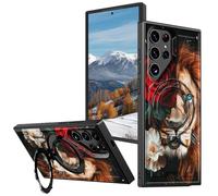 BVCLKJPOI Magnetic Compatible Case for Samsung Galaxy S25 Ultra 6.9", 360° Invisible Ring Stand, Anti-Drop Anti-Fingerprint Matte Finish, Hybrid PC+TPU Shockproof Phone Cover, Lion Roses