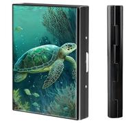 BVCLKJPOI Metal Credit Card Holder Wallet, 6 Card Slots RFID Blocking Stainless Steel Wallet, Slim Metal Credit Card Wallet, with Reliable Press Button Metal Wallet for Women Men, A6, Green Turtle